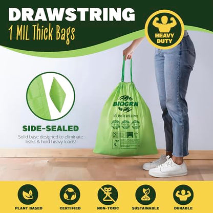10-13 Gallon Compostable Trash Bags Drawstring 30 Bags Heavy Duty Extra Thick 1 Mil 49.21 Liter Biodegradable Trash Bags Compost Bags Green for Kitchen ASTM D6400 US BPI and OK Compost Home Certified - color: 13 Gal, Drawstring Bags, 30 Count