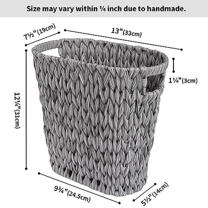 GRANNY SAYS Wicker Waste Basket - Waterproof, Space-Saving, 15L/4Gallon, Bathroom & Bedroom Trash Can - color: Gray, size: Rectangular - 13"L x 7½"W x 12¼"H