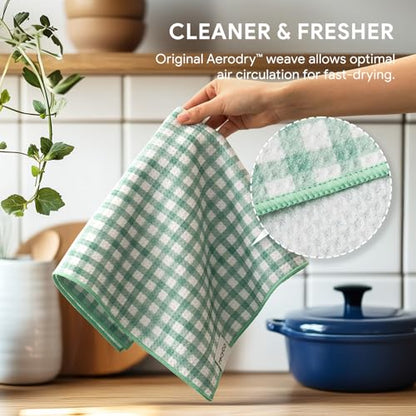 RECYCO Waffle Kitchen Towel Set of 2 - Quick Dry Microfiber Sustainable Dish Towels - Ultra Absorbent Reusable Cleaning Tea Towels - Lightweight Hand Towels,16”x 28”, Butterfly Gingham - color: Butterfly Gingham