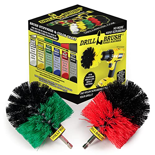 Drill Brush Power Scrubber - Kitchen Cleaning - Dish Brush - Pots and Pans - Cast Iron Cookware - Tile and Grout Brush - Outdoor Cleaning - Stiff Bristle Patio and Deck Brush - Concrete Bird Baths - color: Green / Red