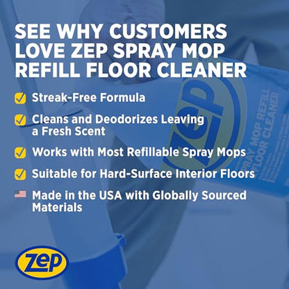 Zep Spray Mop Refill and Floor Cleaner - 1 Gallon (Case of 4) ZUMSF128 - Professional Grade Versatile Multi Surface Fresh Scent Floor Cleaner and Deodorizer
