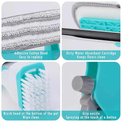 4 in 1 Window Cleaner Tool with Squeegee & Sprayer, 10" Streak-Free Scraper Kit with Microfiber Washer Head, Portable Multifunction Refillable Bottle for Glass/Shower/Car