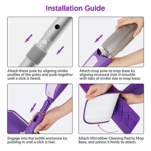 Spray Mop for Floor Cleaning - SEVENMAX Microfiber Floor Mop with 550ML Refillable Bottle 3 Washable Pads Kitchen Dry Wet Flat Dust Mop for Cleaning Hardwood Laminate Wood Ceramic Marble Tile Floors - size: Purple Mop - 3 Pads