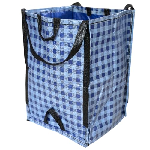 DURASACK Heavy Duty Home and Yard Bags 48-Gallon Reusable Self-Standing Lawn and Leaf Bags Garbage Can with Reinforced Handles, Gingham Blue - color: Gingham Blue