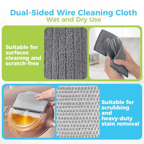 AIDEA Non Scratch Wire Dishcloth 24PK, Upgraded Wire Dishwashing Rag for Kitchen, Dual Sided, Dish Cloths for Washing Dishes, Cleaning Pads Steel Scrubber for Cookware, Sinks, Stove Tops, 7"×8" Grey - color: Grey