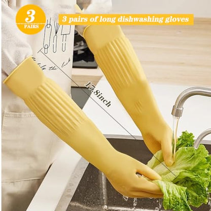 3- Pair 17.8 - Inch Elbow - Length Reusable Rubber Waterproof Household Cleaning and Kitchen Dishwashing Gloves - Small Size - color: （pack of 3）, size: Small