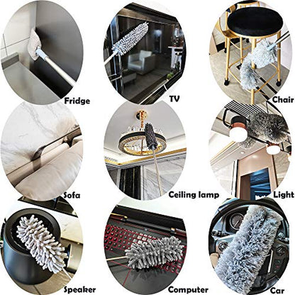5-in-1 Microfiber Duster with Extension Pole (30-100") Kit for High Ceiling, Fan, Cobweb, Blind & Furniture, Bendable Washable Heads, Reusable Dusters for Cleaning