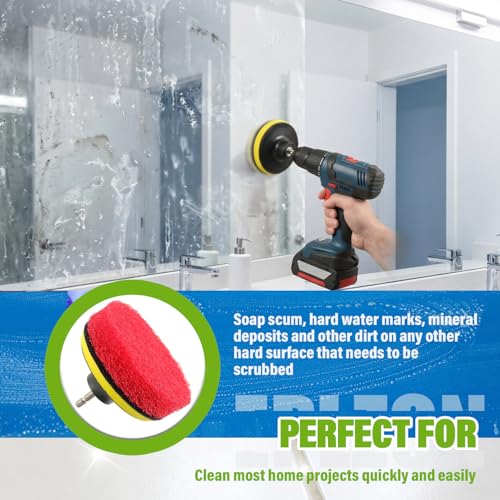 4 Inch Drill Brush Scrub Pads Cleaning Kit, 5X Faster Cleaning, Reusable Double Sided Scrub Pad for Bathroom Shower Tub Tile Grout Kitchen Toilet Hard Surfaces, 9 Pack(Red) - color: Red