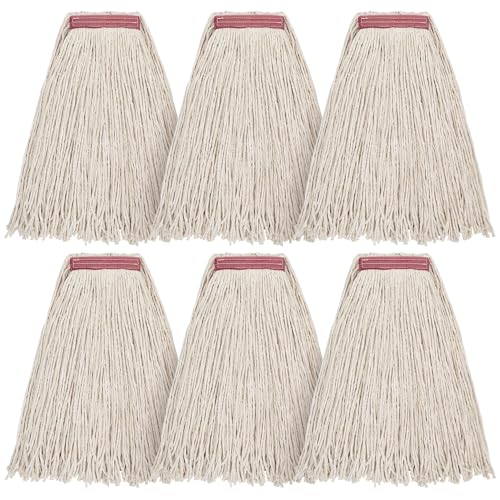 Matthew Cleaning 20oz 6Pack Cotton Floor Mop,Cotton Looped-Open String Heavy Duty String Refills, Universal Headband Blend Material,Mop Head Replacement for Home, Industrial and Commercial Use(White) - color: White, size: 20oz 6 Pack