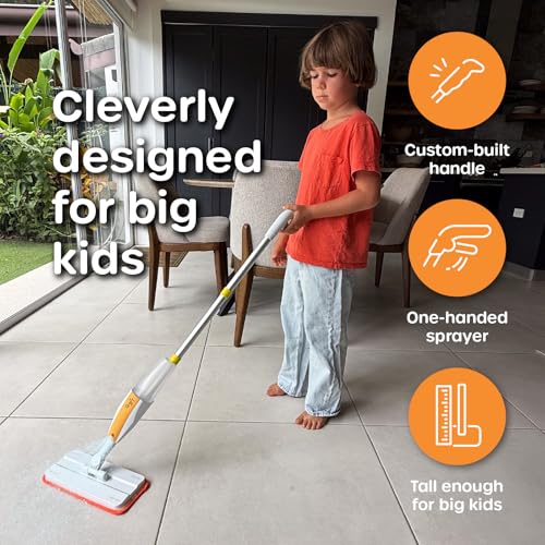 Quiggly Big Kid Toy Spray Mop - Montessori Real Water Sprayer, Ages 5-8 | One-hand squeeze & spray, make pretend cleaning chores functional - size: Big Kid, style: Spray Mop