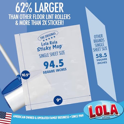 LOLA Rola PET Hair Remover Sticky Mop, Giant Floor Lint Roller, 9" x 3.5", Aluminum Handle, Largest Head, Traps Hair, Dust, Dirt, Extra Sticky Sheets - size: 1 Set, style: Mop 4-Pc Aluminum Handle