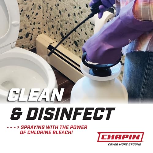 Chapin 20074: Made in the USA Disinfectant Bleach Sprayer, 1-Gallon, Adjustable Cone Nozzle, Compatible with Bleach Solutions and Fungicides, Bonus Spray Shield, Translucent White - size: 1 Gallon Bleach