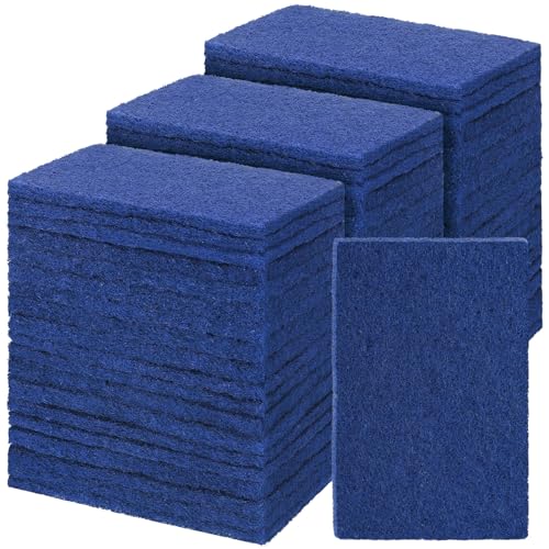 Hoolerry 100 Pcs Heavy Duty Scouring Pads Non Scratch Household Scrub Pads for Cleaning Reusable Pan Scrubber Anti Grease Scrubbing Pads for Dish Kitchen Metal Grills, 4.3 x 3 x 0.3 in (Blue) - color: Blue