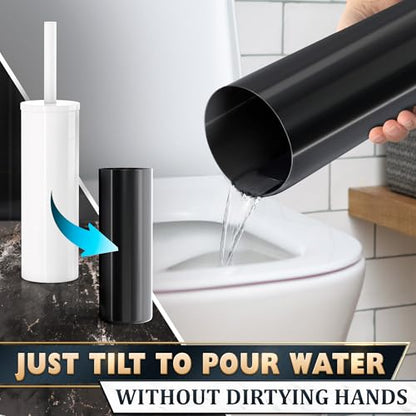 Stainless Steel Toilet Brush and Holder Set White - Long Handle Toilet Bowl Cleaner Brush and Holder - Removable Inner Liner, Shiny Design, Splash Protection & Dense Bristles for Bathroom Cleaning - color: White