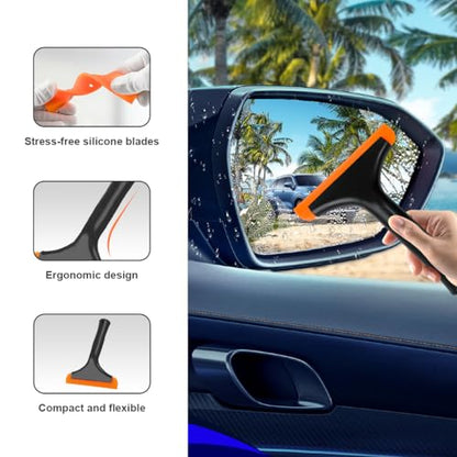 Ohleats 2PCS Small Silicone Window Squeegee, Auto Windshield Water Blade Scraper, All-Purpose Water Squeegee Wiper for Mirror Home Cleaning, Car Accessories (Black+Blue) - color: Black+blue