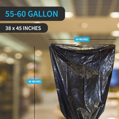 Industrial Grade 50 Count Black Trash Bags, 55-60 Gallon, 2.0 Mil, 36 x 58, Extra Strength, Heavy Duty, Tear and Puncture Resistant, No Ears, Unscented, Durable, No Ties, Made in USA - style: 55-60 Gal, 2.0 Mil, 50 Count, Black