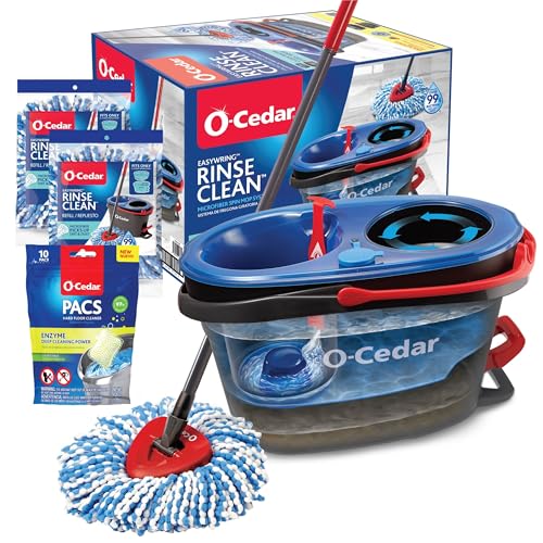 O-Cedar EasyWring RinseClean Microfiber Spin Mop & Bucket Floor Cleaning System with 2 Extra Refills with Citrus Pac (Variety Pack) - size: RC + 2 Refill W/Citrus PACS