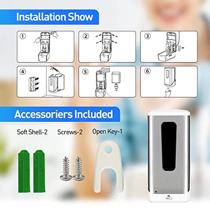 Automatic Hand Sanitizer Dispenser, Jewaytec 1000ML Wall Mounted Stainless Soap Dispenser Touchless Auto Liquid Dispenser for Office, Home, Restaurant