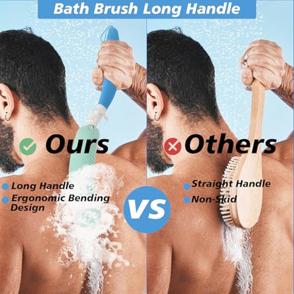 KkaFFeKkaFFe Shower Back Brush With Long Handle, 15.35" Body Brush, Back Scrubber for Men Women, Handled Sponge Body Exfoliator, Loofah Scrubber for Aid Bathing - size: Blue+Green Handle
