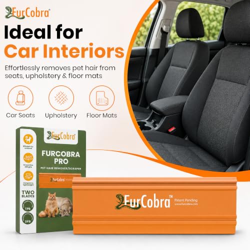 Pro Pet Hair Remover 4.3” – Dog & Cat Hair Remover for Car, Couch, Carpet, Bed & Furniture – Reusable Dual-Blade Pet Hair Scraper for Auto Detailing, Home & Upholstery - color: Orange