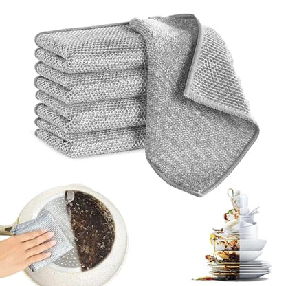 Double Layer Multipurpose Non Scratch Scouring Pads Kitchen Dish Rags Cleaning Cloths for Home Cooktop Use 5 Pack - color: Silver 5-pack