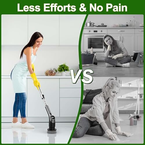 Electric Spin Scrubber, Shower Scrubber with Long Handle Adjustable LCD Display, 2 Speed Shower Cleaner, 7 Replaceable Brush Heads Bathroom Cleaning Brush, Bath Tub Power Scrubbers Black G3 - color: Black