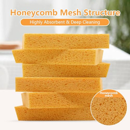 Cellulose Sponges, Large Size 4" x 6" x 1" - Heavy Duty Scrub Kitchen Sponge, Clean Tough Messes Without Scratching Kitchen Cleaning Pads, Pop Up Eco DIY (6 Pack), Yellow - color: Yellow