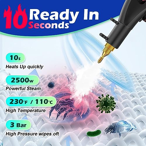 Flgocexs Handheld Steam Cleaner,2500W High Temperature High Pressure Steam Cleaner with 3 Brush Heads, Portable Steam Cleaner with 1.5L Tank For Car Detailing Kitchen Bathroom Floors - color: Red