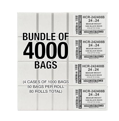 Aluf Plastics High Density Trash Bags, 10 Gallon, 4000 Count, 8 Micron (eq), 24" x 24", Black, for Bathroom, Office, Industrial, Commercial, Janitorial, Municipal, Recycling - color: Black, style: 7-10 Gal, 8 Micron Equiv, 4,000 Count