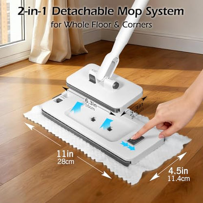MASTERTOP Hands Free Flat Mop with Mini Sweeper Mop,2-in-1 Disposable Dust Mop with 47" Long Handle,Microfiber Mops for Floor Cleaning,No-Touch, Multi Surface Floor Cleaning - color: White(11"*4.5")