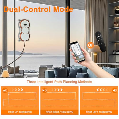 Automatic Window Cleaning Robot with Dual Spray & 3000Pa Suction, Smart Glass Cleaner for High-Rise & Hard-to-Reach Windows, Frameless Edge Detection, Anti-Drop Safety System APP Remote