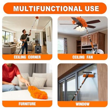 SISUPASSIE 30FT Reach High Ceiling Duster Kit, Window Cleaning kit with 5-24FT Extension Pole, Fan Duster for Ceiling Fan Blades, Microfiber Feather Duster, Window Squeegee, Bucket and Cobweb Duster - size: 24FT