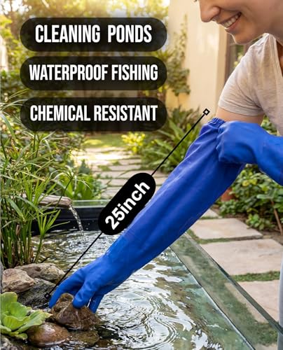 LIICHAAO 2 Pairs-Long waterproof gloves,Cleaning Poison ivy gloves,Aquarium pool,Long elbow Resistant Abrasion (2 Pairs Matching style (XL))