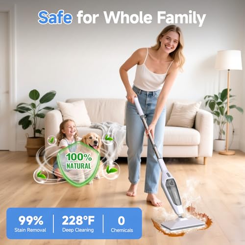 SENMO 14-in-1 Steam Mop for Floor Cleaning, Detachable Handheld Steam Cleaner, 1300W 228°F Floor Steamer with 14 Attachments for Hardwood Floors, Tile, Grout, Carpet, Sofa, Wall and Window