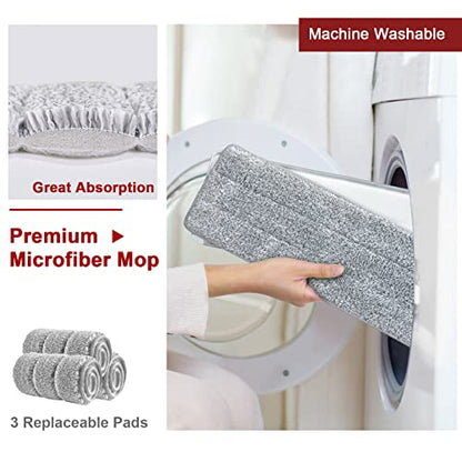 BOSHENG Hands-Free Mop and Bucket Set with 3 Washable Pads, Wet/Dry Floor Cleaning System, Red/Black - size: Mop and Buckets Set with 3 Pads Red