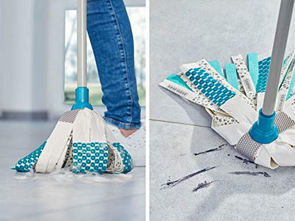 Leifheit Power 3in1 Floor Set, Complete Mop & Bucket Set, Mop-3 Different Fibres 27cm Long Ensure Effective Clean, 12 L Bucket with Wringer, 3 Part 120 cm Steel Handle, Viscose, Turquoise, Medium