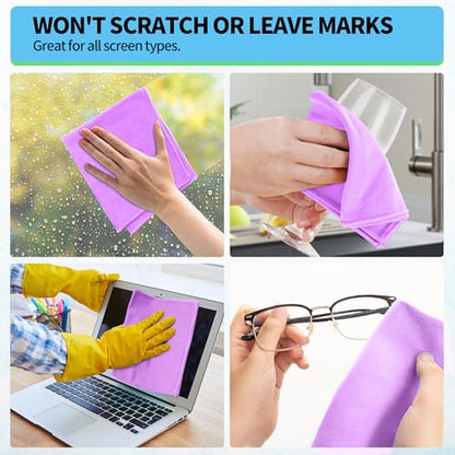 Microfiber Cleaning Cloth - 10 Pack Glasses Cleaning Cloth, 16" x 14" Window Cleaning Rags, Streak Free Lint Free Polishing Cloths Wipes for Eye Glass, Stainless Steel, Windshield, Purple - color: Purple, size: 16" x 14"