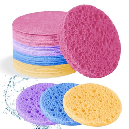 50-Count Facial Sponges Compressed Natural Cellulose Sponge Round Shape Face Sponge for Face Cleansing Exfoliating and Makeup Removal, Mixed Color - color: 50- Pack Mixed