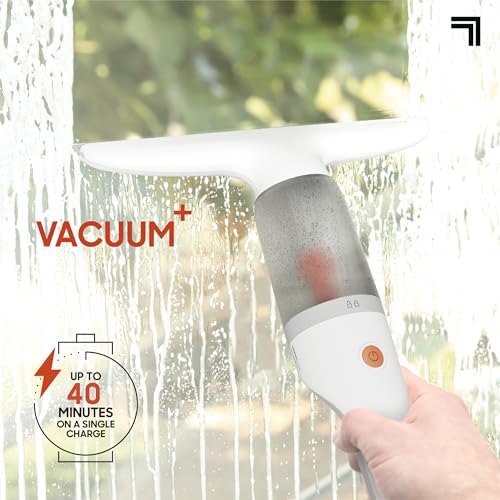 Sharper Image® 2-in-1 Window Vacuum Cleaner Kit – Cordless Squeegee, Spray Bottle, 11" Blade, 2 Washable Microfiber Pads| Cleaning Supplies Tool Set| Glass, Mirrors, Shower, Windows, Car Windshield