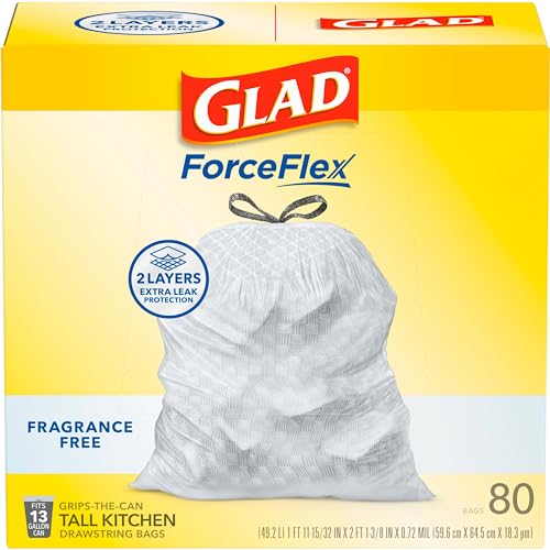 Glad ForceFlex Tall Kitchen Drawstring Trash Bags, 13 Gal, Fragrance Free (Package May Vary) (Pack of 240) - size: 1 Count (Pack of 240)