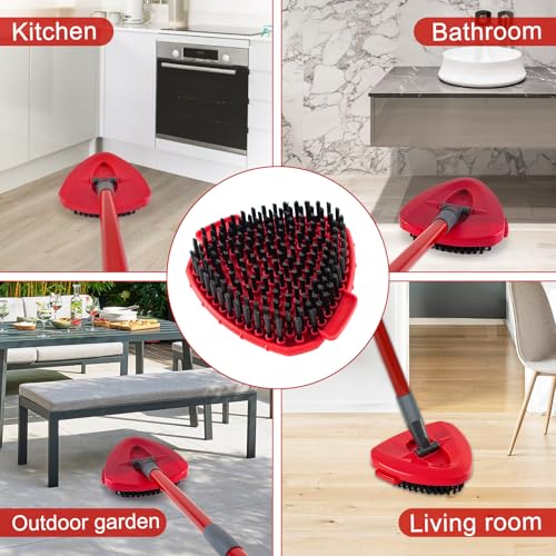 Mop Scrub Brush Head for O-Cedar EasyWring 1-Tank Spin Mop, Hard Bristle | Triangular single bucket system base refill. Heavy duty grout tile scrubber attachments. Red shower kitchen cleaning part. - size: 1 Pack