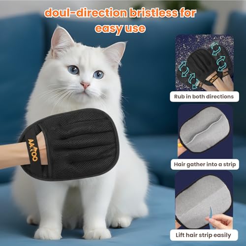 2PCS Pet Hair Removal Gloves for Cats & Dogs – Upgraded Large Five-Finger Electrostatic Grooming Glove, Washable Reusable Magic Brush Pet Hair Remover for Clothes, Sofa, Carpet & Car Seat - color: 2pcs black