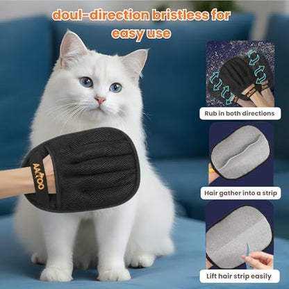 2PCS Pet Hair Removal Gloves for Cats & Dogs – Upgraded Large Five-Finger Electrostatic Grooming Glove, Washable Reusable Magic Brush Pet Hair Remover for Clothes, Sofa, Carpet & Car Seat - color: 2pcs black