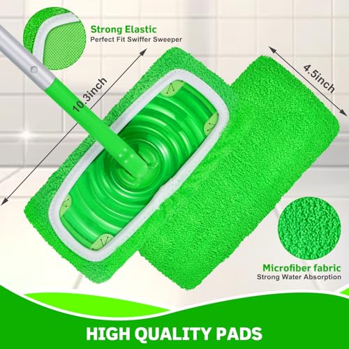 6 Pack Reusable Microfiber Mop Pads Compatible with Swiffer Sweeper Mop, Dry Sweeping Cloths & Wet Mopping Cloths, Washable Wet Pads Refill for Hardwood Surface Floor Cleaning - color: Green 6 Pack