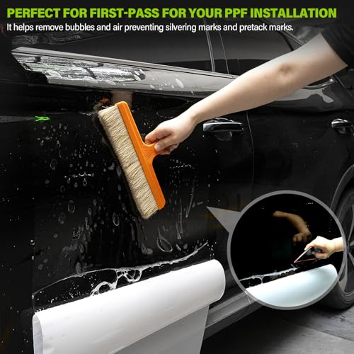 Gomake Window Tint Tool with 12 Inch Tint Brush, Long Handle Auto Bulldozer Squeegee Scrubber Paddle Squeegee Kit, Flat Glass Scraper Cleaning Tool for Car Front Windows Rear Glass