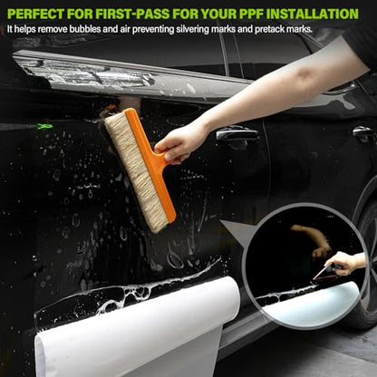 Gomake Window Tint Tool with 12 Inch Tint Brush, Long Handle Auto Bulldozer Squeegee Scrubber Paddle Squeegee Kit, Flat Glass Scraper Cleaning Tool for Car Front Windows Rear Glass