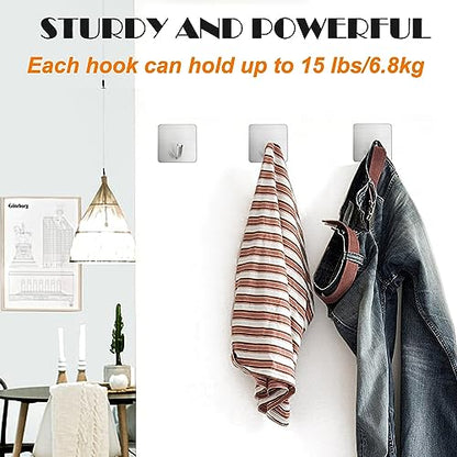 FOTYRIG Heavy Duty Adhesive Towel Hooks Stick on Towel Hanger Wall Holder Waterproof Stainless Steel Sticky Hooks for Hanging Bathroom Kitchen Home-4 Packs - color: 1-Silver