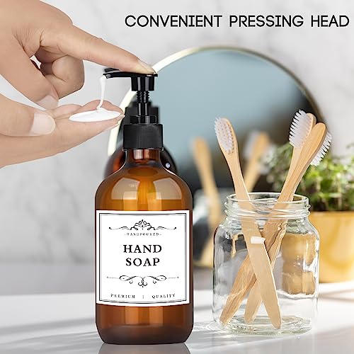 4 Pack 16.9 Oz Shampoo and Conditioner Hand Soap Dispenser Refillable Pump Bottles with Waterproof Labels (Amber)