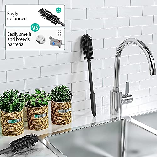 Long Silicone Bottle Cleaning Brush | 2 Pack| 16”+13”Water Bottle Brush Cleaner Brush for Hydro Flask,Glassware,Vacuum Sports Bottle&Vases,Silicone Water Bottle Cleaner Brush for Narrow Neck - color: Black