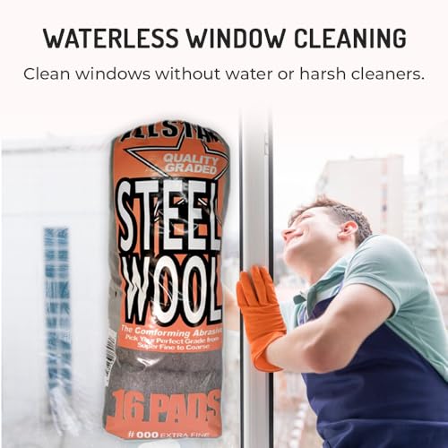 Hi-Tech 000 Extra Fine Steel Wool Pads (16 Pack) – Ultra-Fine Scratch-Free Surface Prep, Waterless Window Cleaning, Polishing, Finishing & Woodworking Abrasive